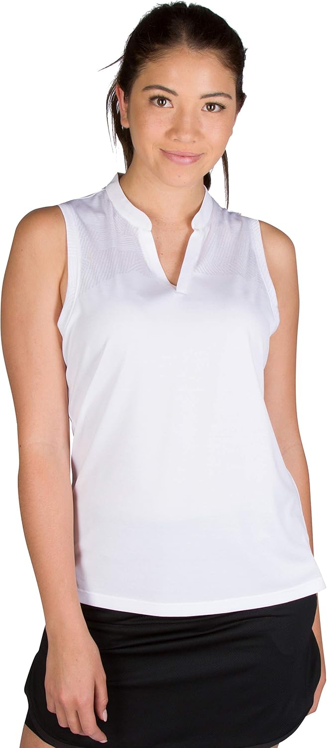 Three Sixty Six Women's Sleeveless Collarless Golf Shirt - Quick Dry Fabric, Lightweight Compression Golf Polo: Clothing