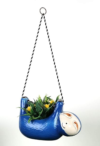 Hanging Sloath Ceramic Flower Pot (Color : Blue)