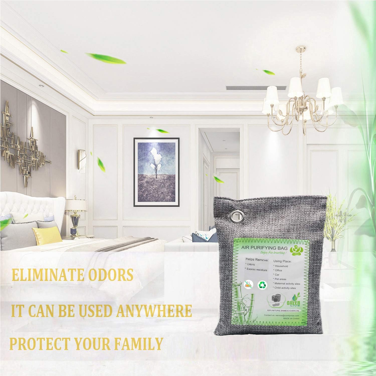 Activated Bamboo Charcoal Bags, Natural Air Purifying Fresheners, Moisture Remove for Home, Car, Closet, Bathroom (8 x 200g): Kitchen & Dining