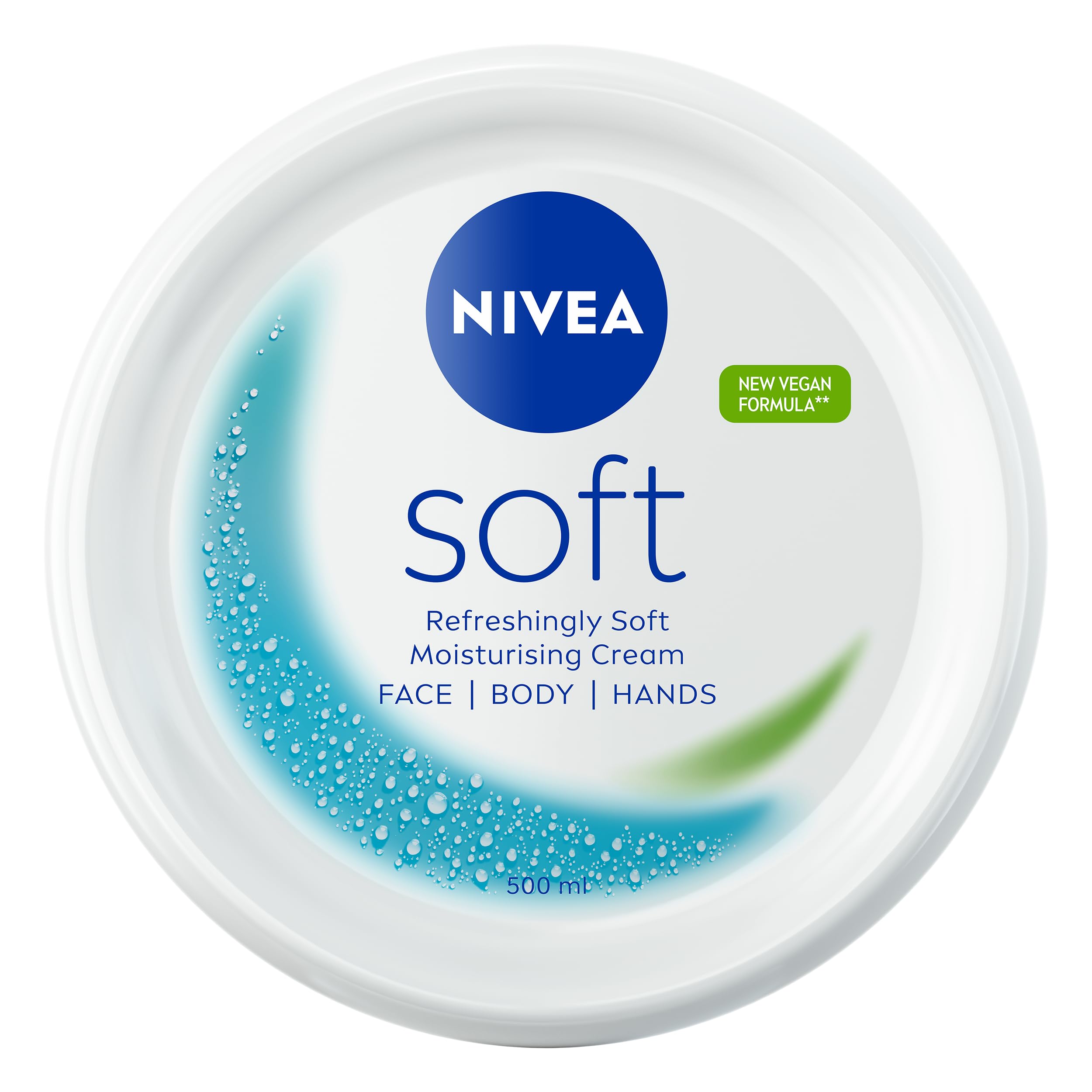 NIVEA Soft Moisturising Cream (500ml), 48H Face Moisturiser for Face, Body and Hands with Vitamin E and Jojoba Oil, Hand Lotion Moisturises Deeply, Vegan Formula Day Cream