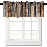 JESTRONRY Rustic Farmhouse Valance Curtain, Retro Barn Wood Antique Brown Grey Farm Wooden Planks Curtains Treatments for Bedroom Living Room Kitchen