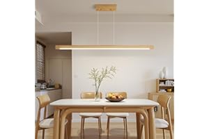 MIKERU Modern Wooden Pendant Light, 39IN White Ash Wood Chandelier with Remote Control 3000k-6500K Adjustable Color Temperature，Aluminum Island Lighting Lamp for Dining Room, Living Room A