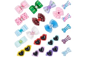 SnowTing 20 Pieces Dog Hair Clips Dog Hair Bows with Rubber Band, Cute Puppy Dog Barrettes Small Bone Snap Hair Clips for Cat Puppy Yorkie Shih Bowknot Grooming Hair Accessories, 4 Styles