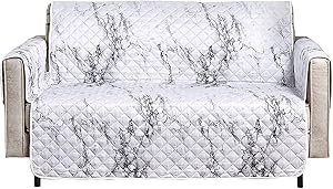 Wake In Cloud - Sofa Cover 100% Waterproof Non-Slip, Pets Dogs Cats Kids Furniture Protector 2 Cushion Couch Slip Cover, Elastic Strap, Black White and Gray Grey Marble (54" Loveseat)