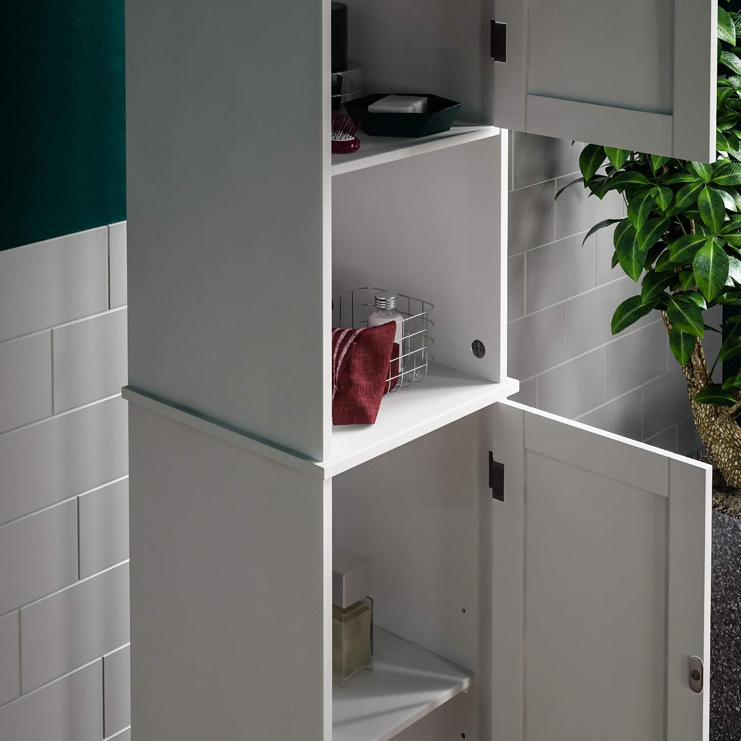 Bath Vida Priano Bathroom Cabinet Storage Cupboard Floor Standing Wooden Tallboy Unit, White, 170 cm x 32 cm x 30 cm - Image 3