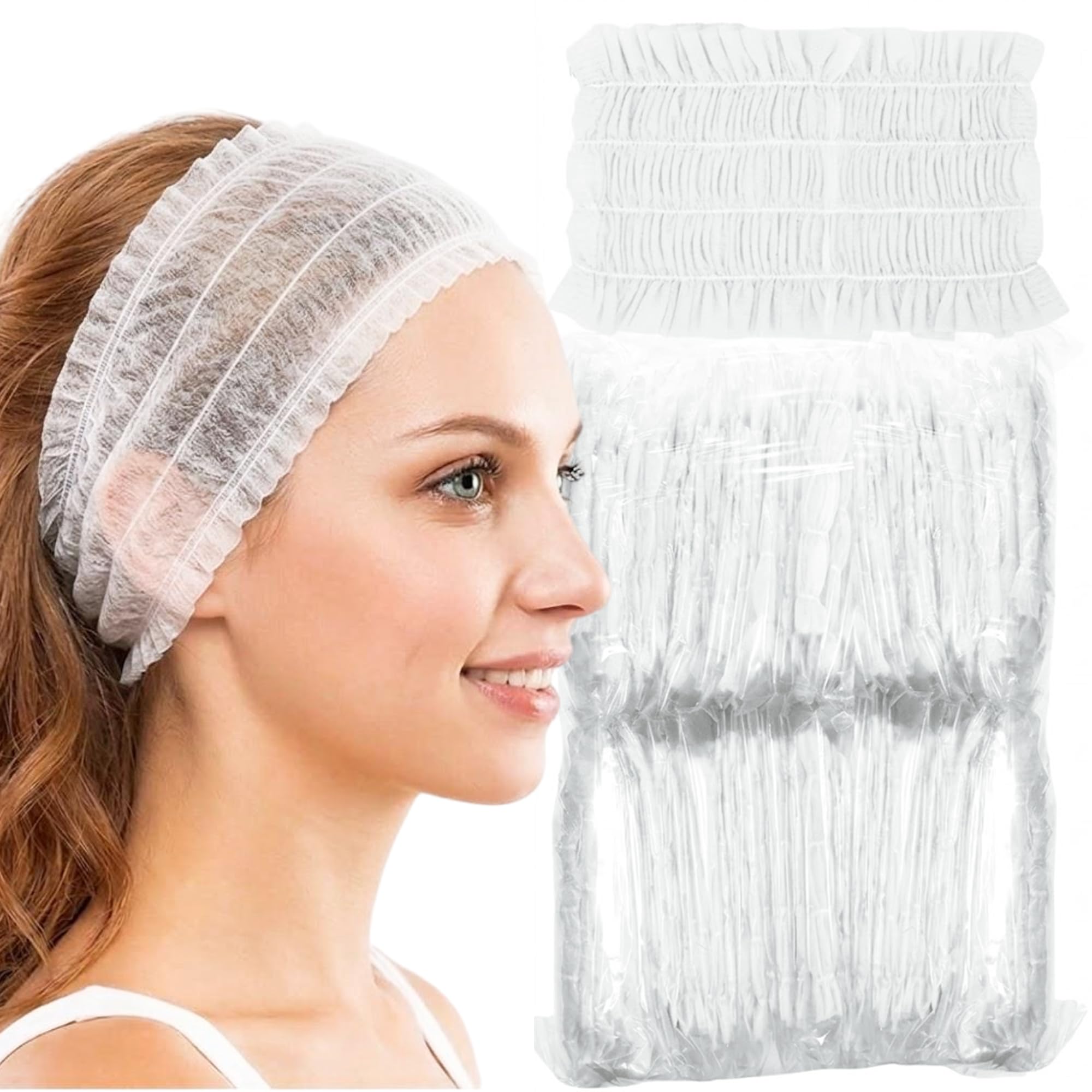50 Pieces Disposable Headbands for Facials, Non-Woven Spa Disposable Headbands, Elastic Hair Wraps for Facials, Soft Makeup Salon Skin Care Hair Band for Women Girls (White)