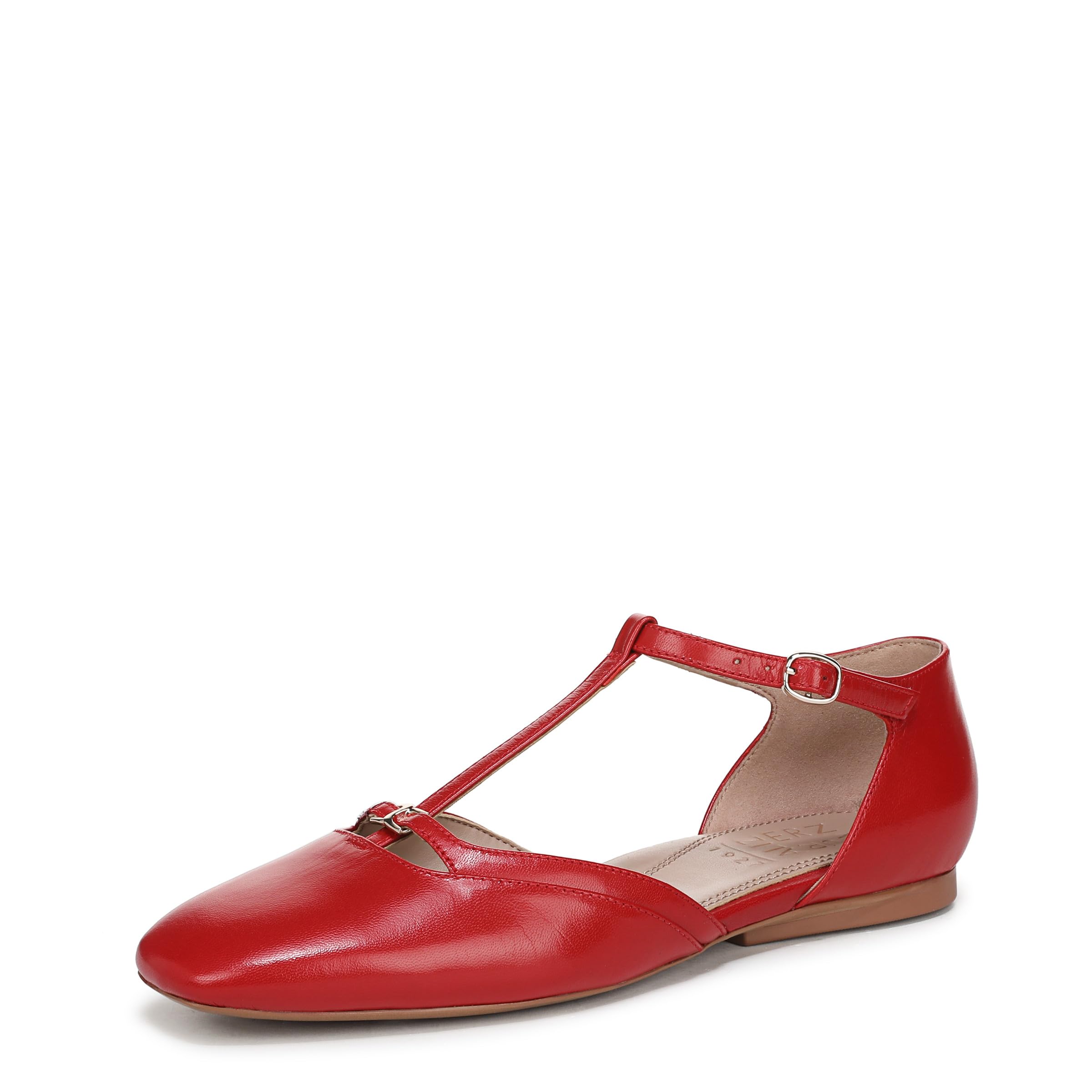 Naturalizer Women’s Caresse Mary Jane Flat Red Leather 5 M