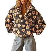 Womens Floral Sherpa Fleece Sweatshirt Half Zip Loose Long Sleeve Trendy Pullover Y2k Outerwear Streetwear