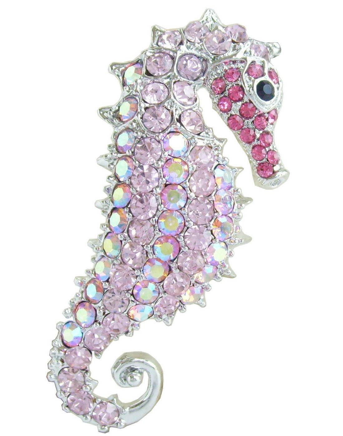 2.16" Lovely Animal Seahorse Brooch Pin Pendant Austrian Crystal UKB2254 (Silver-Tone Pink)