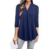 Ninedaily Womens Tops Dressy Casual 3/4 Sleeve V Neck Chiffon Shirt Work Blouses