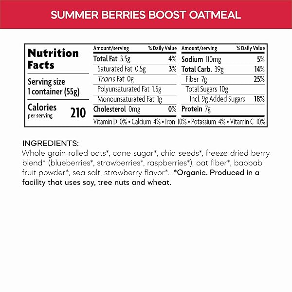 NATURE’S PATH ORGANIC SUMMER BERRIES BOOST INSTANT OATMEAL, 2 OZ (PACK OF 1), NON-GMO