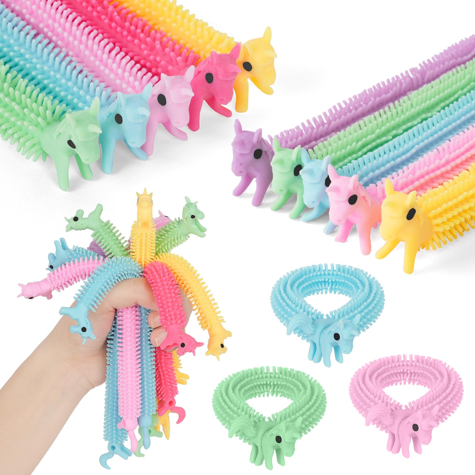 Ainiv 10PCS Sensory String Fidget Stretchy Toys, Colorful Unicorn Sensory Stress Toys, Stretchy String Calming Toys for Halloween, and Christmas Party Favors for Children with ADHD, OCD or Autism