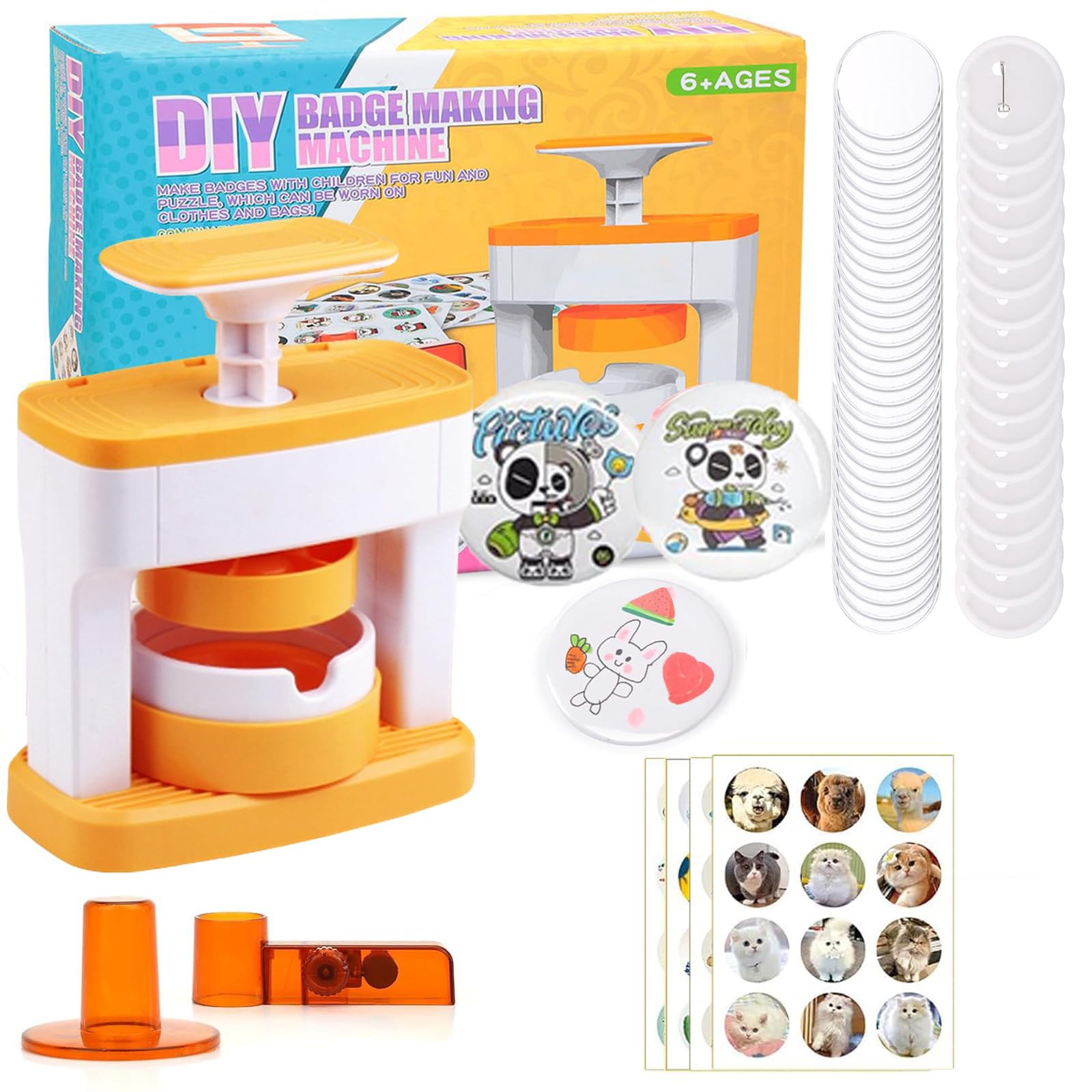 Rntfunre Button Maker Machine 55 mm (2.16 Inches) DIY Pin Badge Making Kit with 48 Plastic Button Parts & Circle Cutters for Party and Gifts, BM-001