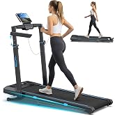 WELLFIT Foldable Treadmill with Auto Incline, 400 LBS, Adjustable Height | 3.5HP Quiet Walking Pad with Handle Bar, 44" x 17" Wide Belt, Portable Under Desk Treadmills for Home with APP, Remote &amp; LED