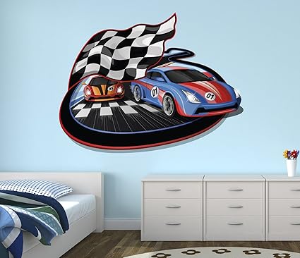 Amazon Com Double Race Car Wall Decal Nursery Art Kids