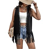 GORGLITTER Women's Plus Size Sleeveless Western Cowgirl Rodeo Outfit Fringe Vest Tops Peasant Bodice Waistcoat