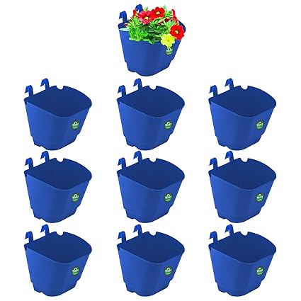 TrustBasket Set of 10 Vertical Gardening Plastic Hanging POTS/PLANTERS (Blue) - Small
