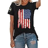 FCGHSII USA Flag Shirts for Women: Vintage American Flag Graphic Tshirts 4th of July Tees Patriotic Blouse Tops