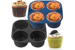 Webake 2PCS Jumbo Silicone Air Fryer Muffin Pan for Baking 4 Cavity Air Fryer Silicone Cupcake Pans Non Stick Food Grade and BPA Free Muffin Tins Baking Cups