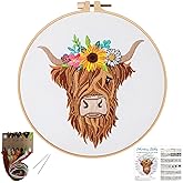 Louise Maelys Animal Embroidery Kits for Beginners with Highland Cow Pattern,Adults Starter Cross Stitch Kit DIY Needlepoint 