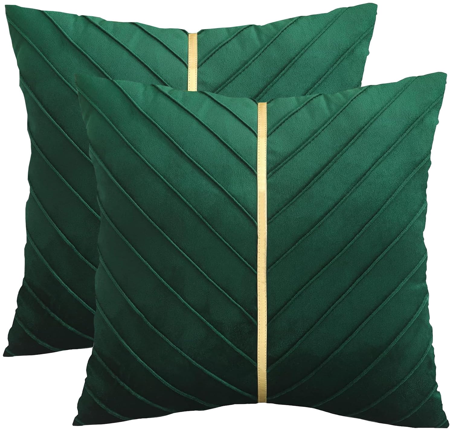 Tosleo Dark Green Pillow Covers 22x22 Pack of 2 with Gold Leather Soft Velvet Throw Pillow Covers Forest Green Decorative Couch Pillowcase Luxury Modern Pillow Cover Spring Home Decor for Sofa Bed