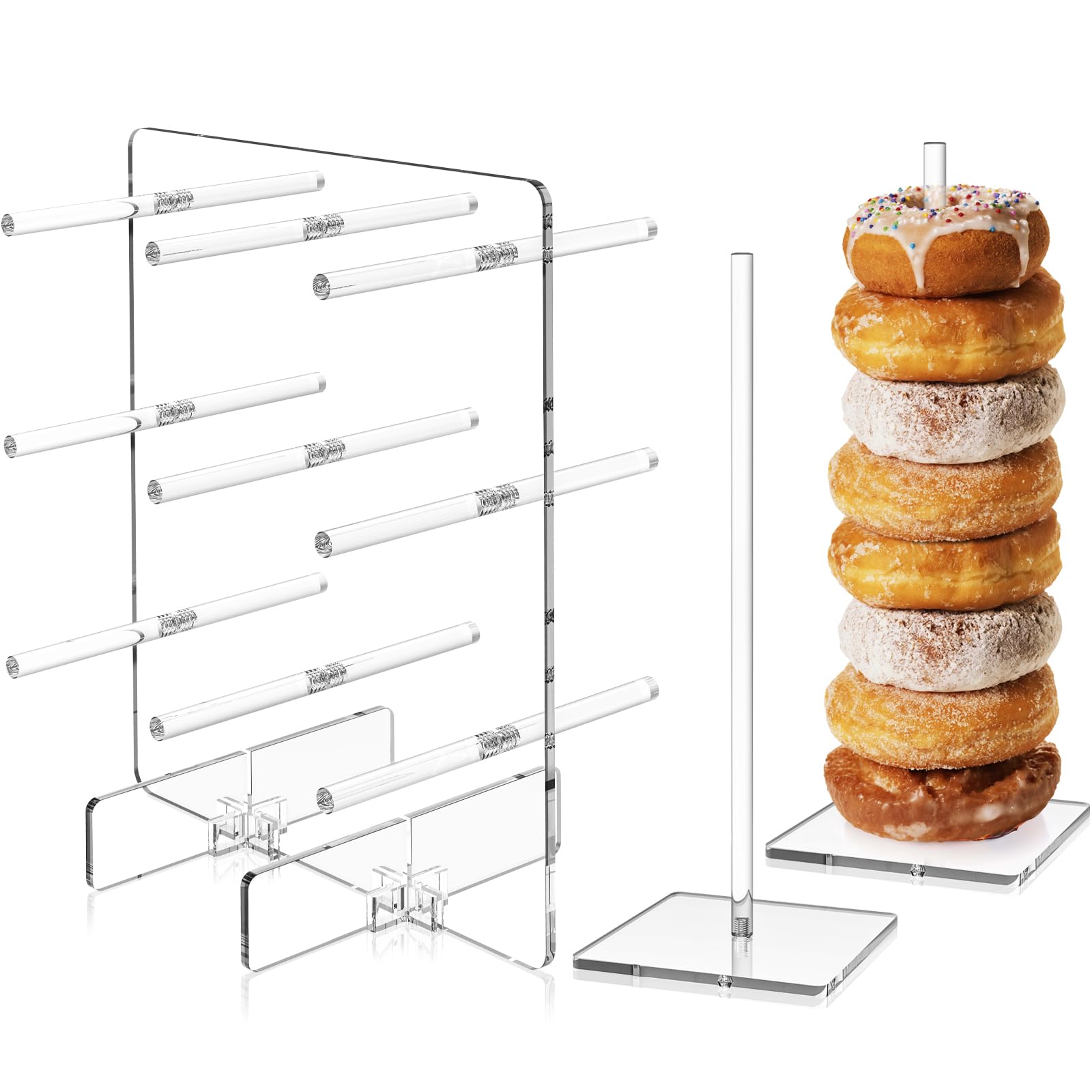 Photo 1 of ULENDIS 3 Pack Acrylic Donut Wall Display Stand, Clear Reusable Donut Holder Stand Bagel Board Tower for Dessert Table, Doughnut Food Buffet Display for Wedding Baby Showers Birthday Gathering Party