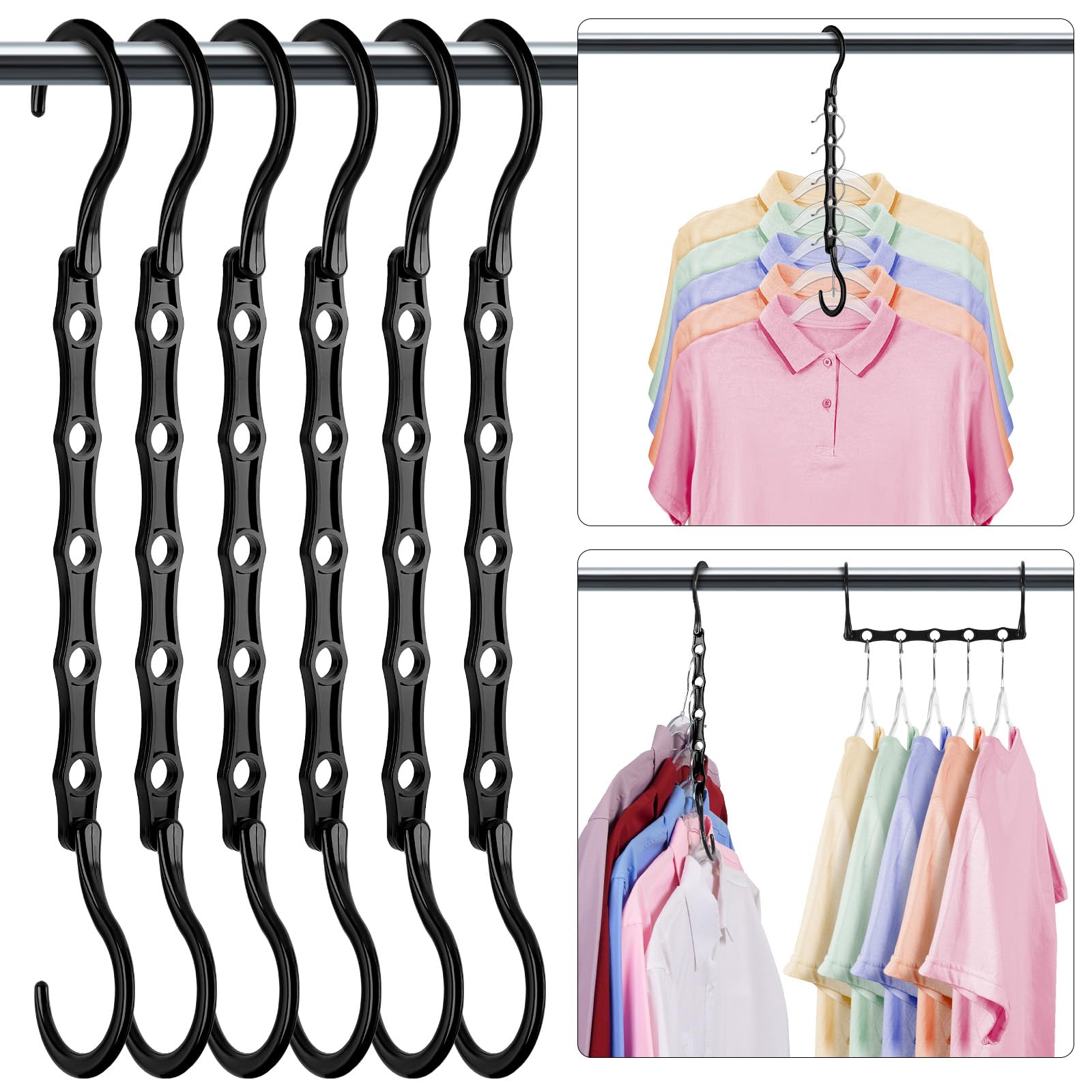 Photo 1 of HOUSE DAY Closet Organizers and Storage 6 Pack, College Dorm Room Essentials, Multifunctional Organizer Magic Space Saving Hangers with 5 Holes, Storage Organization for Wardrobe Closet