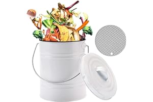 Compost Bin for Kitchen Counter, LALASTAR Small Metal Compost Bin Indoor Kitchen Sealed with Lid for Food Waste, Countertop Composter Container, White, 1 Gallon