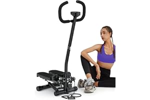 Amicus Mini Stepper with Handlebar for Exercise, Stair Stepper with Resistance Band, Hydraulic Fitness Stepper Machine for Ho