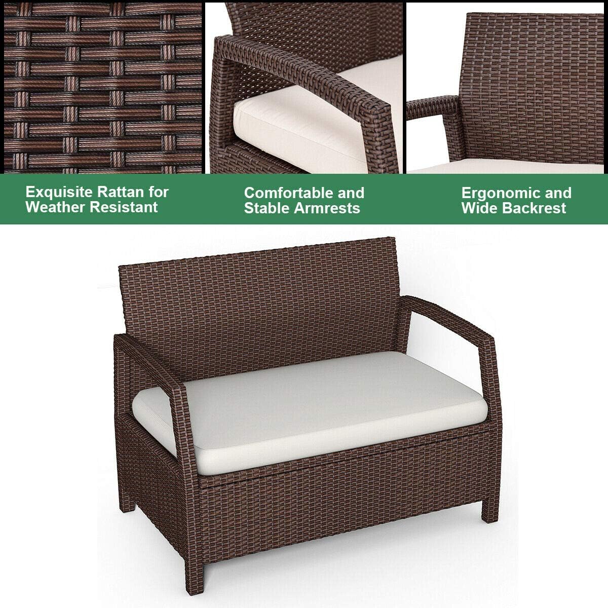 Tangkula Bench Couch Chair Patio Furniture Sofas, Brown: Kitchen & Dining