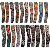 HOVEOX 20PCS Temporary Tattoo Sleeves Art Fake Tattoo Arm Sunscreen Sleeves | Temporary Tattoo Sleeves Stockings Slip Accessories Halloween Tattoo for Men Women