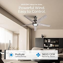 VAGIZM 52 Inch Ceiling Fan Brushed Nickel Remote