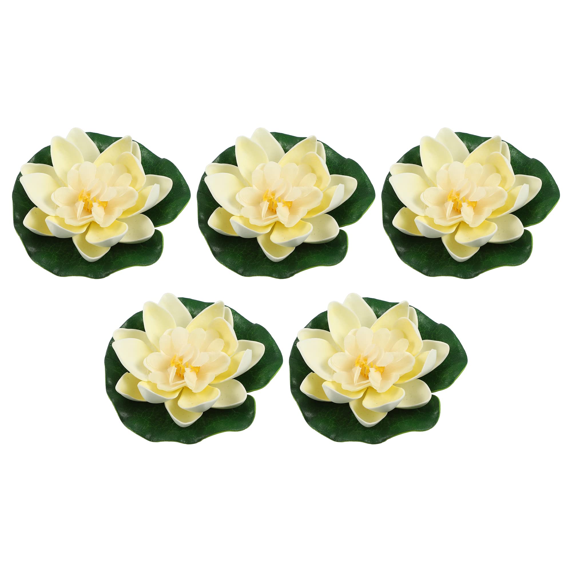 VOCOSTE 5pcs Artificial Floating Lotus Flower, Artificial Lotus Flower for Garden Ponds Pool Decoration, White, 3.9"