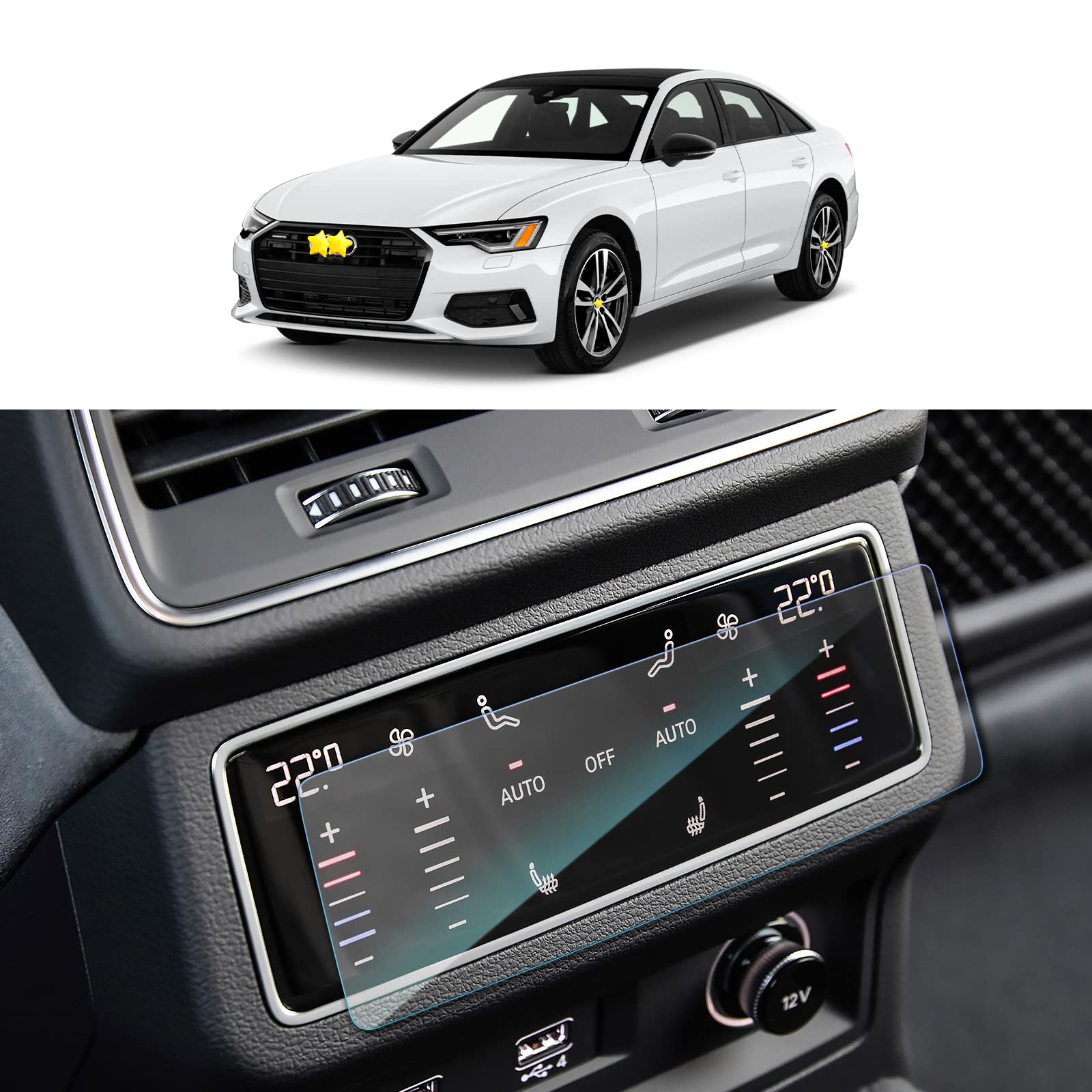 SKTU Screen Protector compatible with Audi A6 / A7 / Q8 2019-2023 2024 Tempered Glass A/C protective Film Scratch Protector — image 1