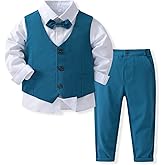 Boys 3Pcs Clothing Sets Cotton Long Sleeve Bowtie Shirts +Vest +Pants Casual Suit