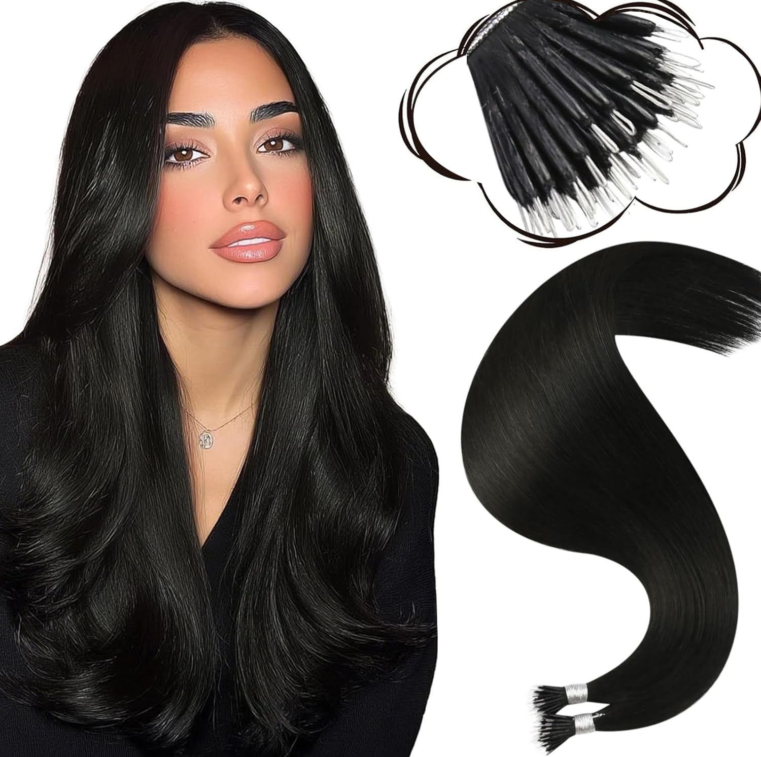 Moresoo Nano Hair Extensions Real Human Hair 1G/S 50G/Pack Jet Black for Women Nano Hair Extensions Cold Fusion Black Straight Hair 14 Inch #1 — image 1