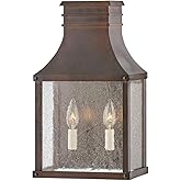 Hinkley Beacon Hill Medium Wall Mount Outdoor Lantern, Aluminum, Clear Seedy Glass, Old World Charm, Blackened Copper Finish