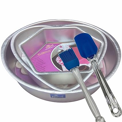 Rolex Aluminium Cake Mould Combo Set with Free Silicon Spatula & Brush, 3 Pieces, Silver