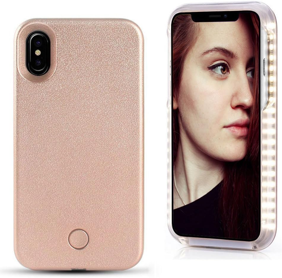 FULLOPTO iPhone X LED Light Case, Selfie Led Phone Case Light with Independent Rechargeable Illuminated Protection Luminous Selfie Light for IphoneX 5.8inch (Rose Gold)
