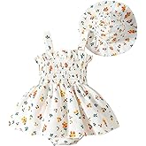 Jeinxcn Toddler Baby Girl Summer Clothes Halter Floral Romper Dress Backless Outfits with Hat