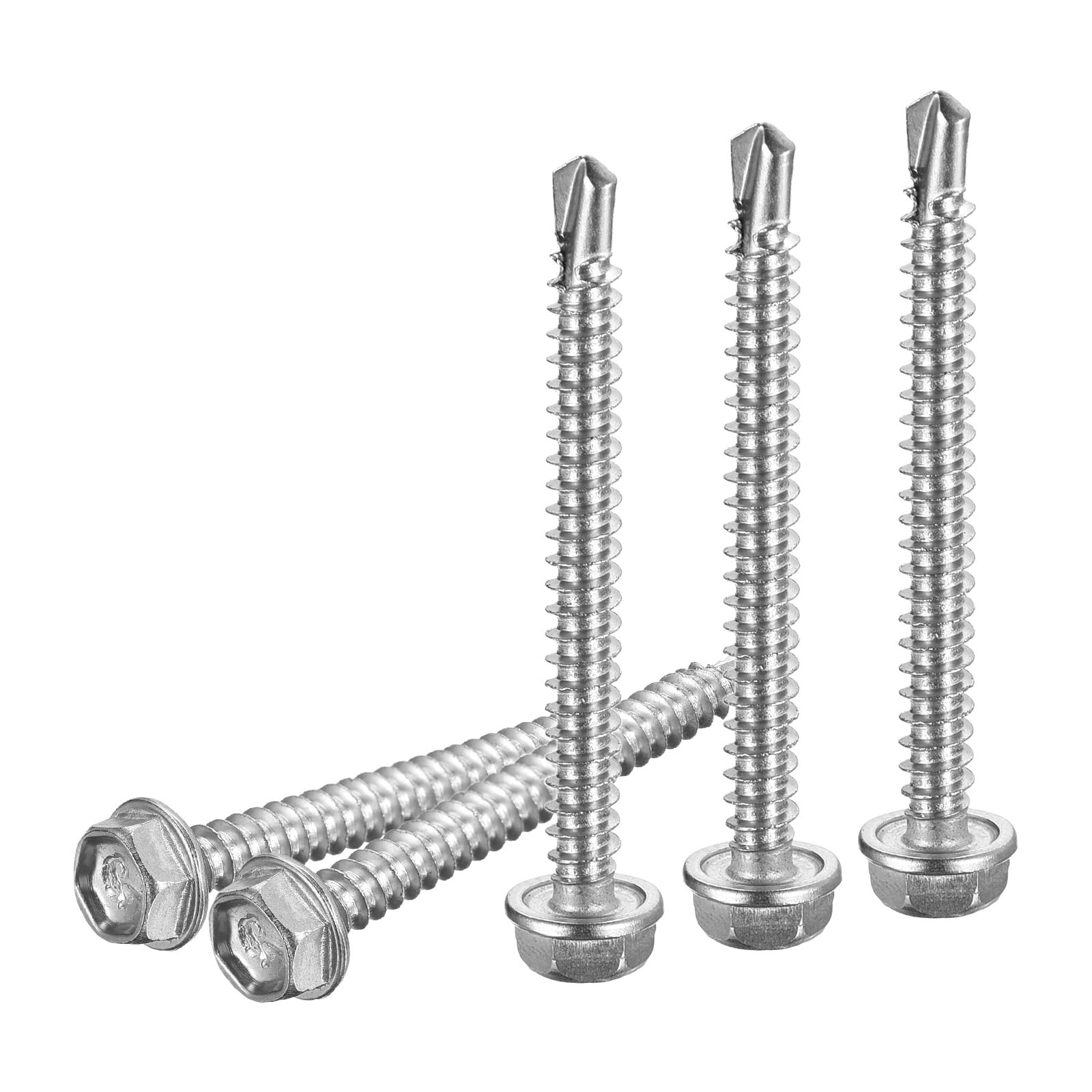 DTGN #8x2" Hex Washer Head Self Drilling Screws - 100Pack - Good for Machine - 410 Stainless Steel - Self Tapping Sheet Metal Screws