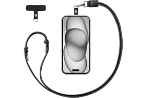 EKAX Crossbody & Neck Phone Strap - 1x Customizable Neck Strap, 1x Removable PU Cell Phone Leather Tab, Hands-Free Holder for Phones, Earphones, Badges & Keys (Obsidian Black)
