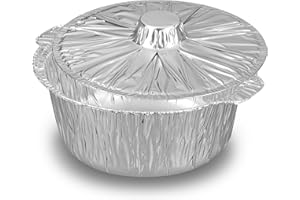 Restaurantware Aluminum Food Containers 4 Quart Pack of 10 Oven Friendly Foil Pots with Lids and Attached Handles for Easy Gr