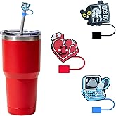 Nurse Straw Toppers, 7 Pcs Nurse Cute Ghost Black Cat Straw Cover Cap, 10mm Silicone Straws Covers Cap Compatible for Stanley Cup, Cute Reusable Straws Toppers for Tumbler Cup Accessories Gifts