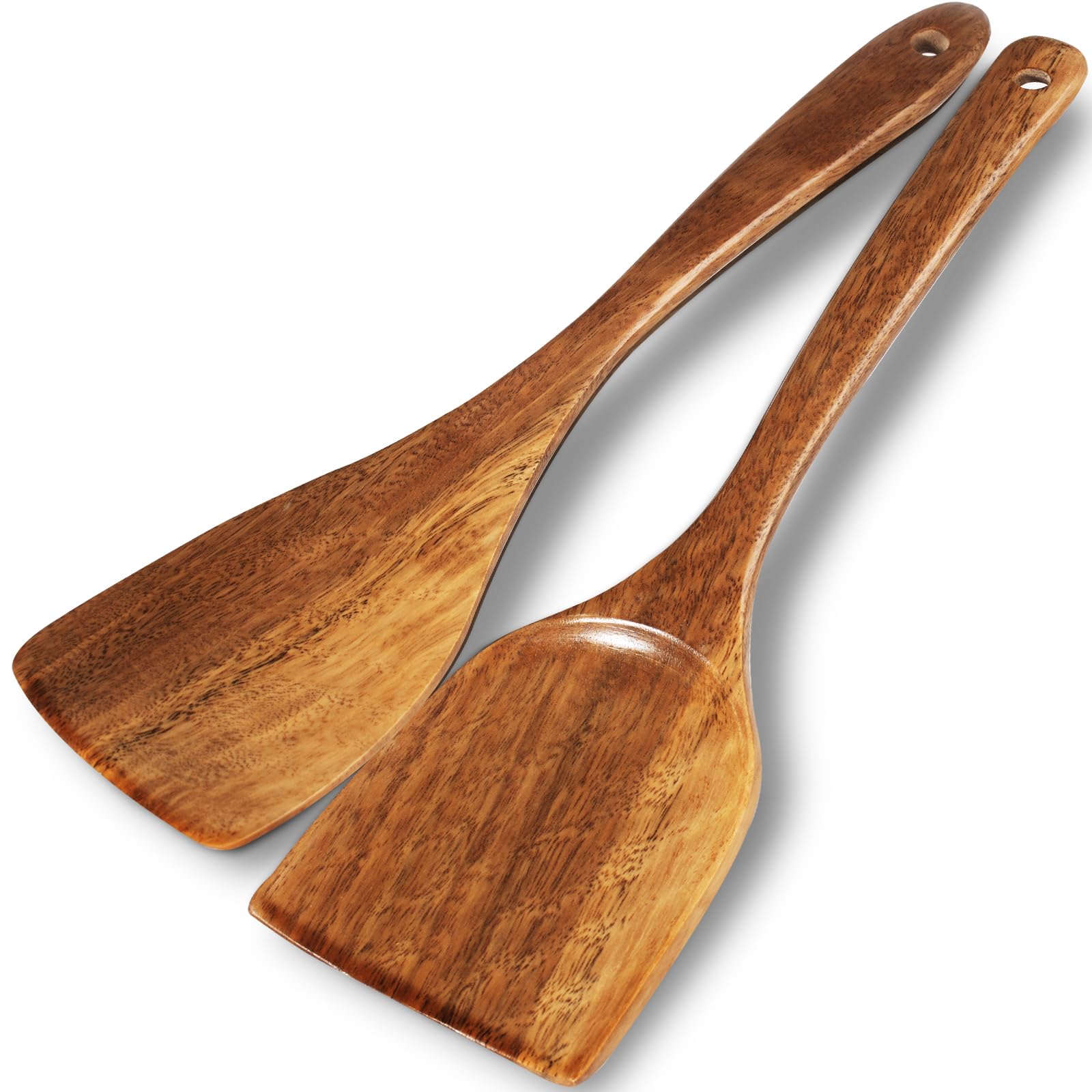 Photo 1 of Wooden Spatulas, 2 PCs Natural Acacia Wooden Cooking Utensils Set for Non-stick Pan Kitchen Tool, flipping and Wok Spatula, Wooden Spoons & Spurtle for Cooking
