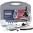 AmScope - FBA_M30-ABS-KT1-W AMSCOPE-Kids M30-ABS-KT1-W 120X-240X-300X-480X-600X-1200X 48pc Metal Arm & Base Educational Kids Biological Microscope Kit