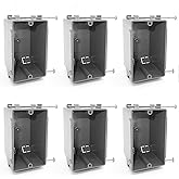 (6 Pack) Plastic Electrical Box, Grey Outlet Box, Single Gang New Work Junction Box, Captive Nails, 18 cu. Inches, Length 3.75'', Width 2.25'', Depth 2.875'', 2 Hour Fire Rated Electrical Outlet Box