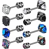 ZQGOFPT 4 Pairs Titanium Flat Back Earrings for Women Men, Surgical Stainless Steel 5A Cubic Zirconia Stud Earrings Double Side CZ Sleeper Hypoallergenic Earrings for Sensitive Ears 6mm
