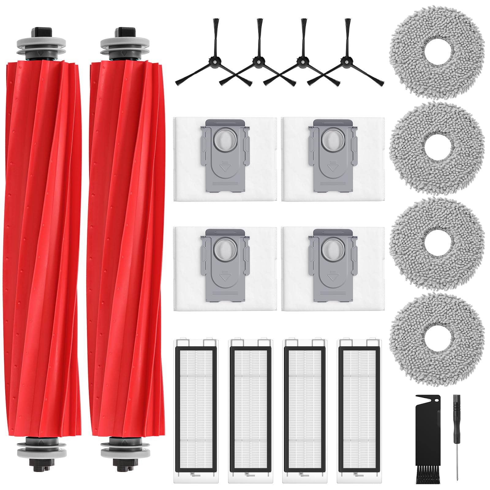 Photo 1 of 20 Pack Replacement Parts for Q Revo Robot Vacuum Cleaner Accessory Replacement Kits (2 Rolling Brushes + 4 HEPA Filters + 4 Dust Bags + 4 Mop Pads + 4 Side Brushes)