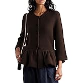 Dqbeng Womens Peplum Cardigan Sweater Elegant Ribbed Button Down Knit Top Flared Hem Knitwear